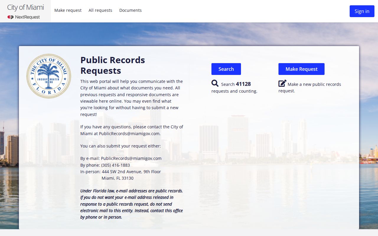 Miami residents directory City public records portal