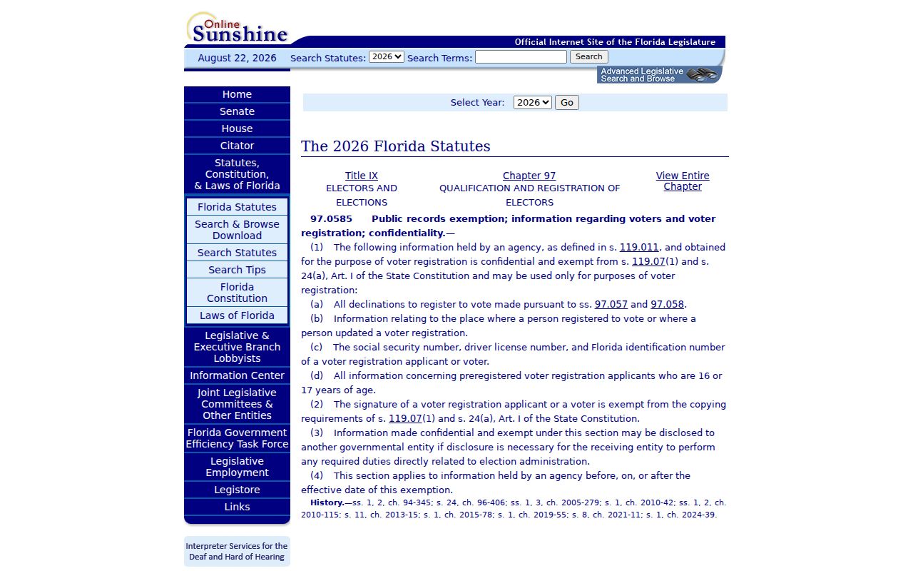 Miami residents directory voter privacy statute
