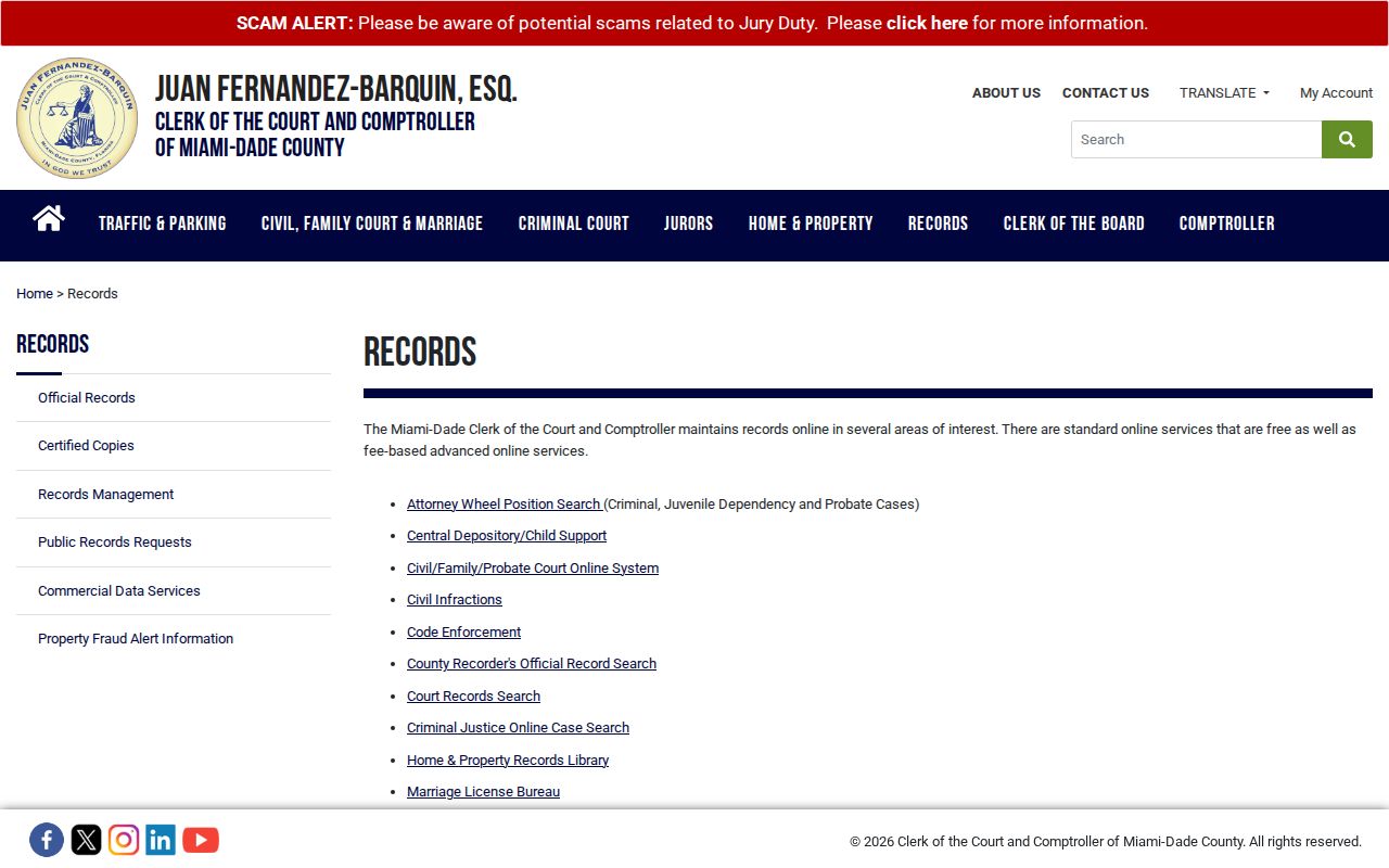 Miami residents directory Clerk record search routes