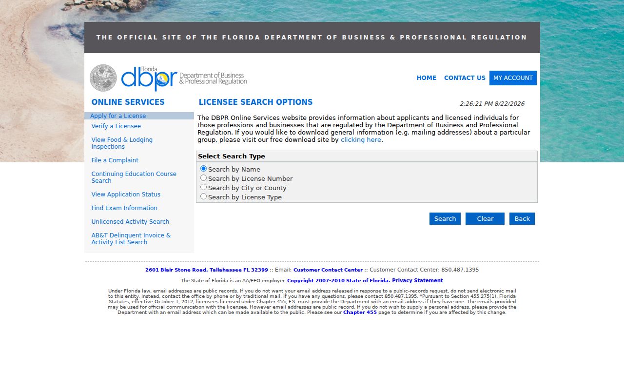Miami neighbors Florida DBPR license verification
