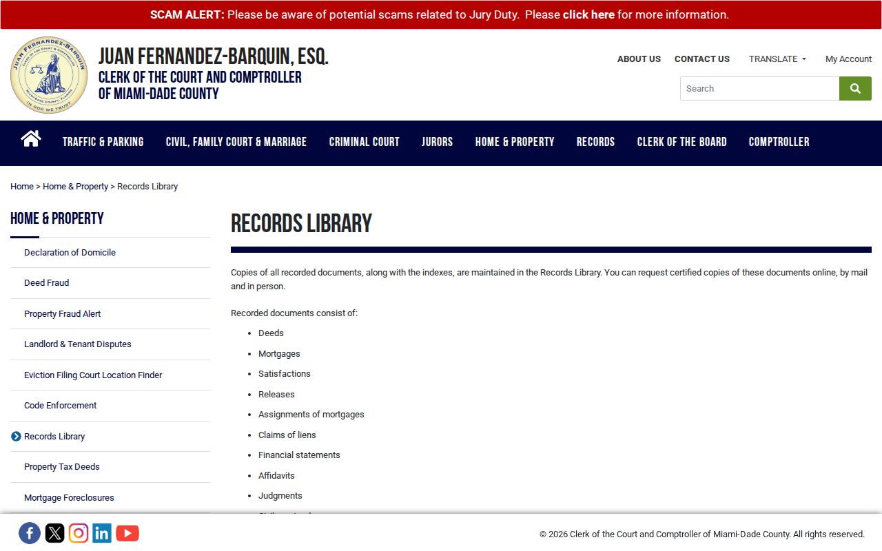 Miami previous residents Clerk Records Library access