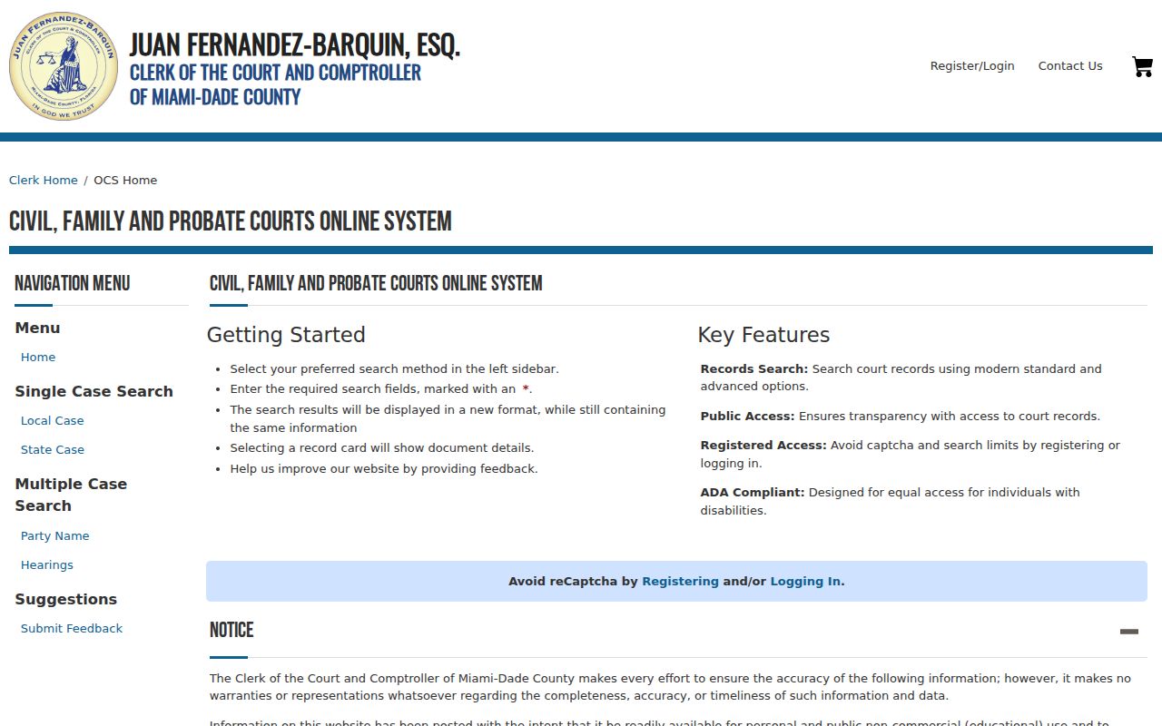 Miami resident lookup civil family and probate case search