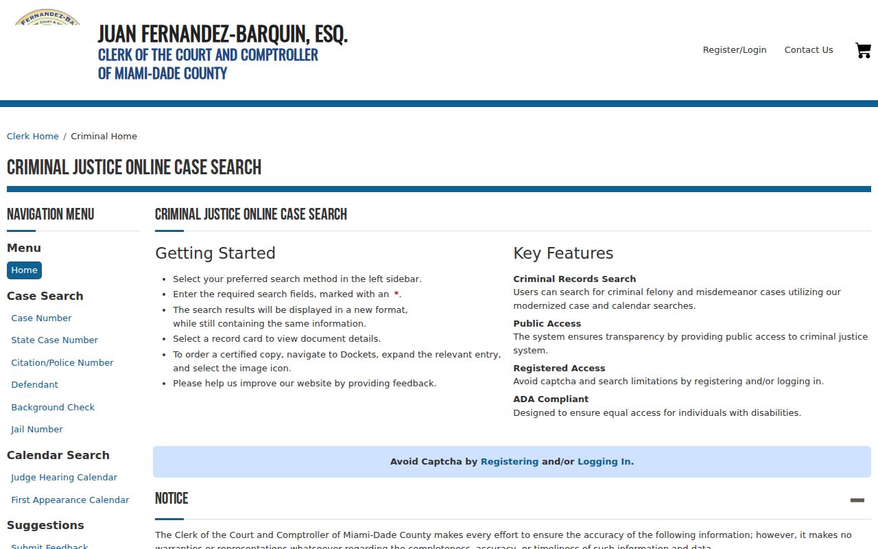 Miami resident lookup criminal justice case search