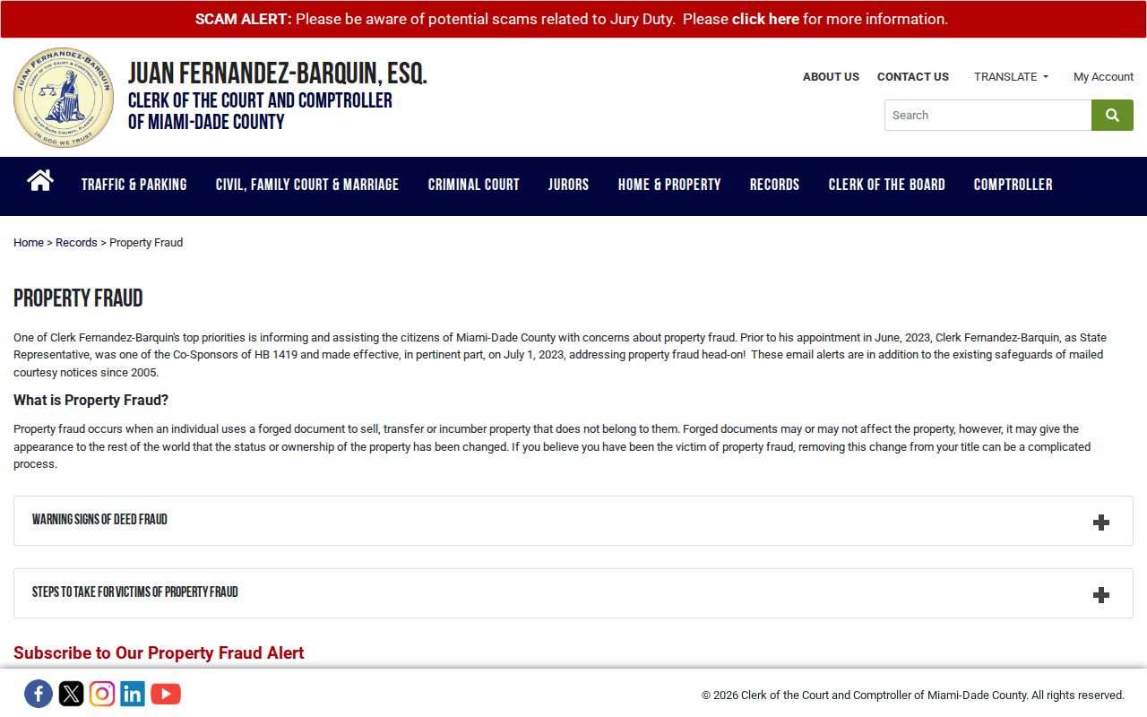 Miami street directory Property Fraud Alert page